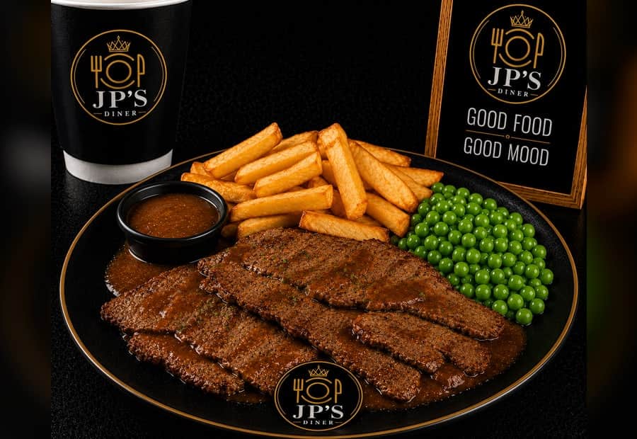 Braised Steak Chips and Peas
