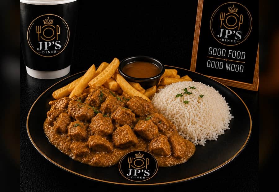 Chicken Curry, Rice and Chips